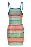 Green Fashion Sexy Print See-through Backless Spaghetti Strap Sleeveless Dress