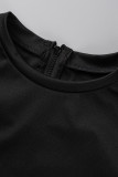 Vestidos de manga larga con cuello en O de patchwork sólido informal de moda negra