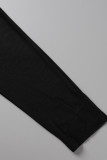 Vestidos pretos moda sexy patchwork transparente com decote em v manga longa plus size