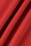 Röd Mode Sexig Patchwork Genomskinlig V-hals Långärmad Plus Size Klänningar
