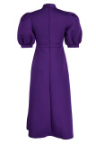 Фиолетовое элегантное вечернее платье с круглым вырезом и лоскутным бинтом