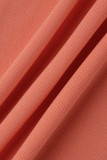 Orange Rosa Mode Casual Solid Slit V-hals Plus storlek två delar