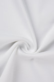 ホワイトファッションカジュアルプリントベーシックOネック半袖ワンピース