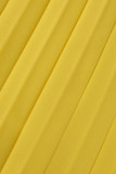 Combinaisons régulières jaunes à la mode décontractées en patchwork à col rond (sans ceinture)