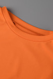 Arancione Moda Casual Solido Basic O Collo Manica Corta Due Pezzi