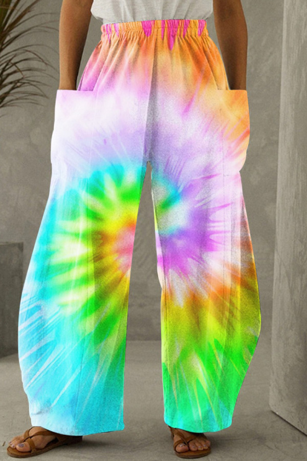 Rosa Mode Casual Print Tie Dye Patchwork Regular Hose mit hoher Taille