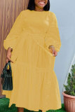 Gelbe Art- und Weisebeiläufige feste Patchwork-O-Ansatz-lange Hülsen-Kleider
