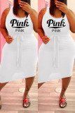 Fluorescent Color Fashion Casual Plus Size Letter Print Basic U Neck Vest Dress