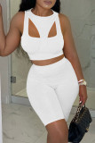 White Sexy Casual Solid Hollowed Out Patchwork O Neck Sleeveless Two Pieces