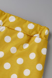 Café Fashion Casual Dot Print Bandage O Neck Plus Size Two Pieces