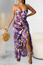 Фиолетовый сексуальный принт в стиле пэчворк спагетти ремень талии юбка платья