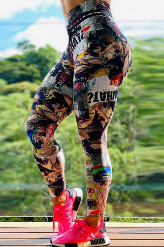 Pantalon crayon taille haute skinny basique imprimé vêtements de sport décontractés multicolore