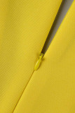 Gelb Mode Lässig Solide Patchwork O Hals Regelmäßige Overalls (Ohne Gürtel)