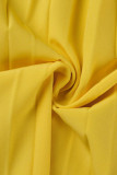 Желтый Модный повседневный однотонный комбинезон с круглым вырезом в стиле пэчворк (без пояса)