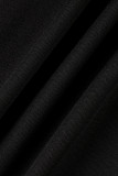 Vestidos de talla grande de manga larga con cuello en V transparente de patchwork sexy de moda negro