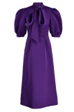 Purple Elegant Solid Bandage Patchwork O Neck Evening Dress Dresses