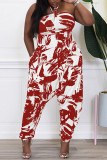 Blauwe Sexy Casual Print Bandage Backless Strapless Regular Jumpsuits