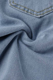 Babyblaue, modische, lässige, solide, zerrissene Patchwork-Jeans mit hoher Taille
