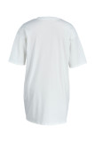 Vestido de manga corta con cuello en O básico con estampado casual de moda blanco