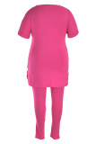 Laranja Rosa Moda Casual Sólida Com Decote V Plus Size Duas Peças