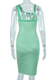 Ljusgrönt mode sexigt randigt tryck patchwork asymmetrisk krage One Step kjolklänningar