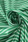 Ljusgrönt mode sexigt randigt tryck patchwork asymmetrisk krage One Step kjolklänningar