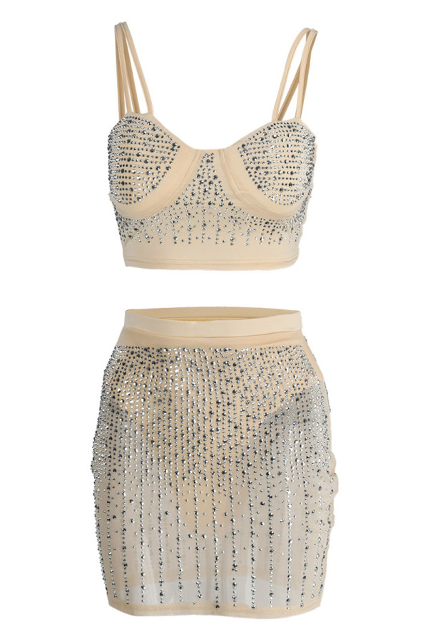 Sexy Solid See-through Slit Spaghetti Strap Sleeveless Two Pieces