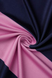 Robe décontractée grande taille imprimé rayé basique col rabattu manches courtes rose