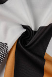 Zwarte mode casual print effen patchwork met riem V-hals mouwloze jurk