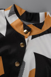 Vestido preto moda casual estampa patchwork sólido com cinto decote em v sem manga