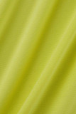 黄色のセクシーなプリント包帯パッチワークOネック半袖XNUMXピース