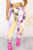 Pantaloni Harlan Harlan a vita alta multicolore alla moda con stampa tie-dye