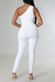 Weiße Mode Sexy Patchwork Hot Drilling ausgehöhlte rückenfreie One-Shoulder-Skinny-Overalls