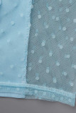 Azul claro Sexy Sólido Ahuecado Patchwork Transparente O Cuello Regular Mamelucos