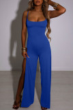 Zwarte Sexy Solid Bandage Patchwork Backless Slit Spaghetti Band Rechte Jumpsuits