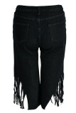 La nappa solida nera sexy di strada strappata crea i vecchi pantaloncini di jeans dritti a vita alta patchwork