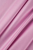 Tops de talla grande con cuello en V y borlas con estampado informal rosa