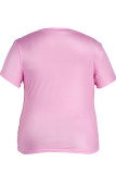 Tops de talla grande con cuello en V y borlas con estampado informal rosa
