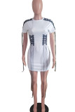 Blanco Casual Street Solid Bandage Patchwork O Neck T-shirt Dress Vestidos