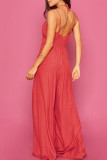 Roze Sexy Solid Bandage Patchwork Fold Spaghetti Band Rechte Jumpsuits