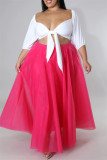 Jupe taille plus décontractée en patchwork uni à la mode rose rouge