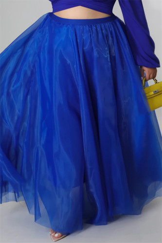 Синяя модная повседневная однотонная лоскутная юбка больших размеров