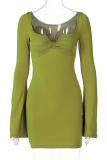 Vert Sexy Solide Patchwork V Cou Jupe Crayon Robes