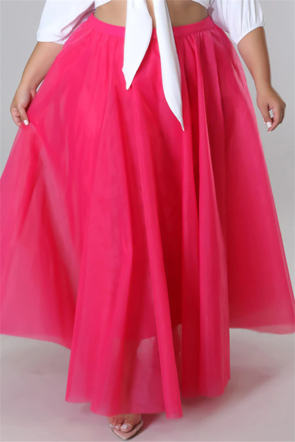 Falda rosa roja moda casual patchwork sólido talla grande