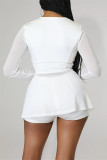 Белый модный сексуальный лоскутный прозрачный квадратный воротник с длинным рукавом из двух частей