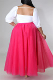 Розово-красная модная повседневная однотонная лоскутная юбка больших размеров