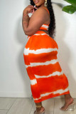 Orange Fashion Sexy Print Backless Spaghetti Strap Sleeveless Zweiteiler