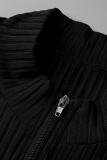 Barboteuse slim noire sexy en patchwork uni avec col à fermeture éclair