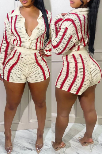Apricot Fashion Casual Solid Patchwork Turndown Collar Long Sleeve Two Pieces