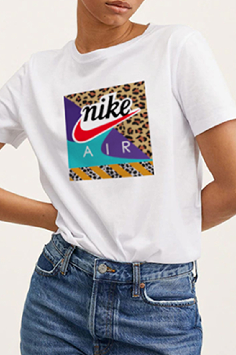 

White Fashion Casual Print Letter O Neck T-Shirts